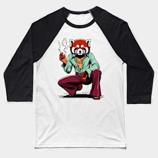 Retro Rebel: 70s Fashion smoking red panda in Shades Baseball T-Shirt